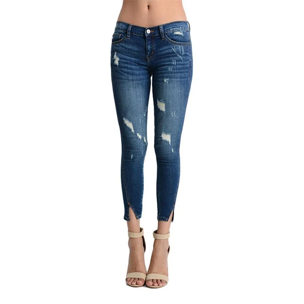 Women's Distressed Ankle Split Hem Jeans - Picture 8 of 13